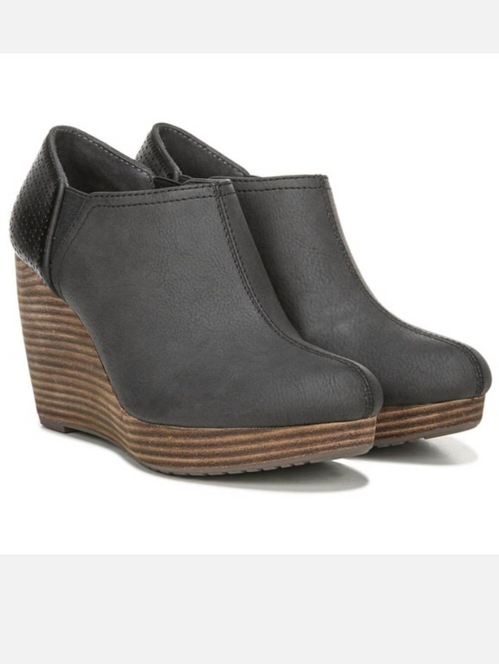 Dr Scholls-"Harlow" Black Faux Leather Wedge Ankle Booties-Size 8.5